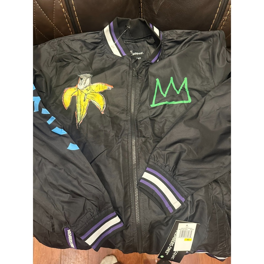 Jean-Michel Basquiat Members Only Windbreaker Jacket Black Art Print Mens Size M